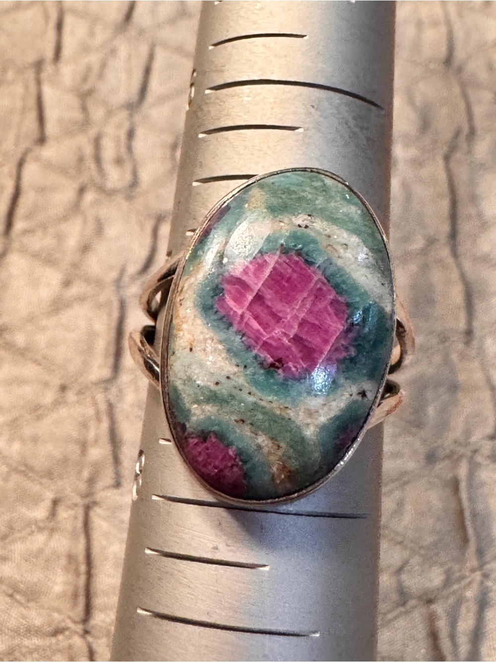 925 Sterling Silver Ruby In Fuchsite Oval Statement Ring Sz 7.25